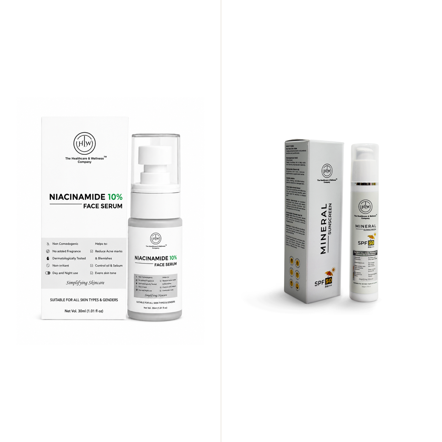AM/PM Complete Routine Bundle - Niacinamide Serum and Mineral Sunscreen SPF 50
